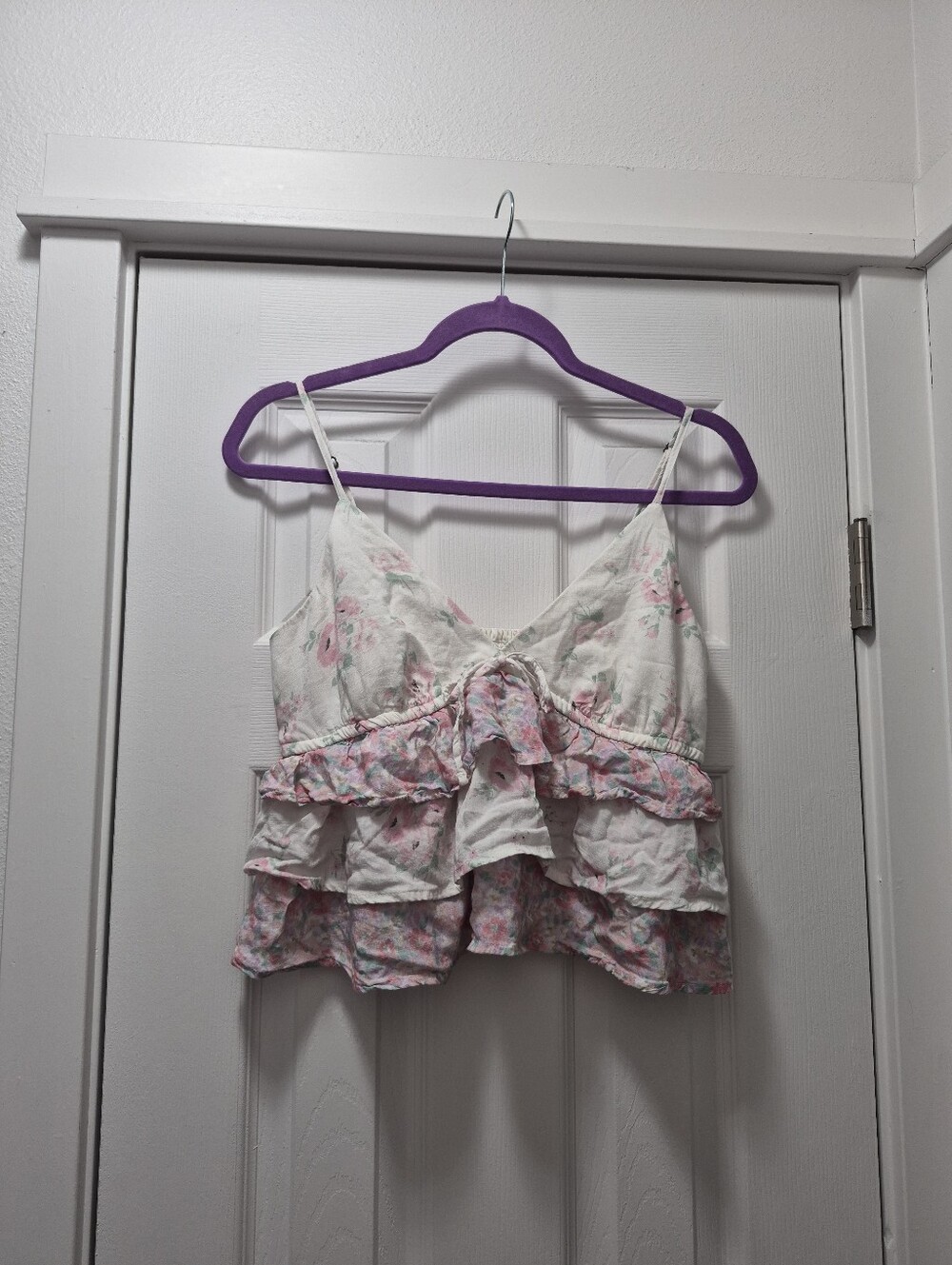 Hollister White Floral Ruffle Tiered Cami with Pastel Accents